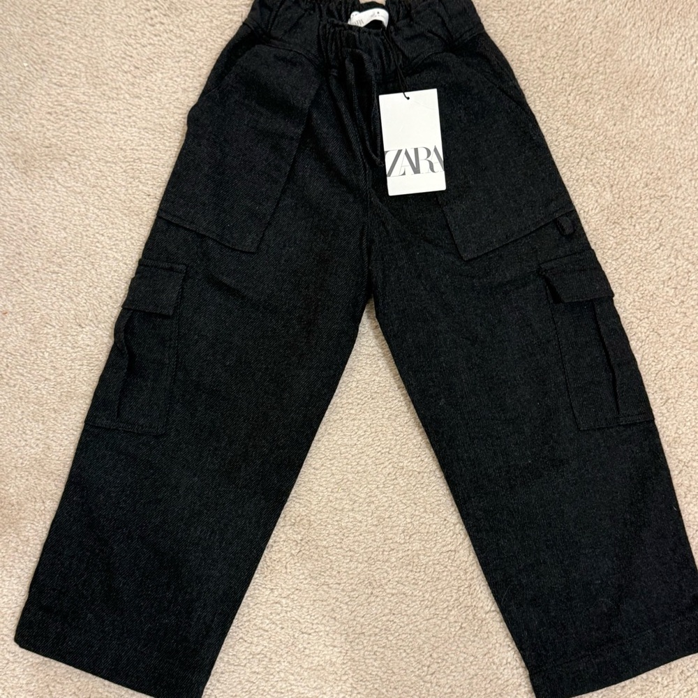 Zara Kids Black Cargo Pants | Size 6 | NWT | Wide Leg
